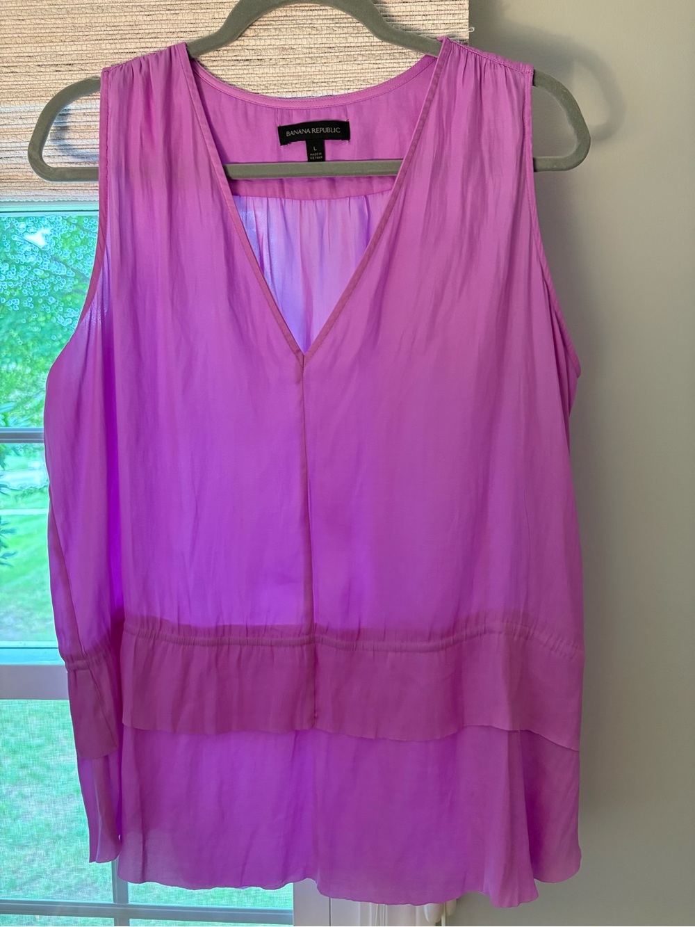 Banana Republic Sleeveless Pink V-Neck Layered Blouse Sz L
